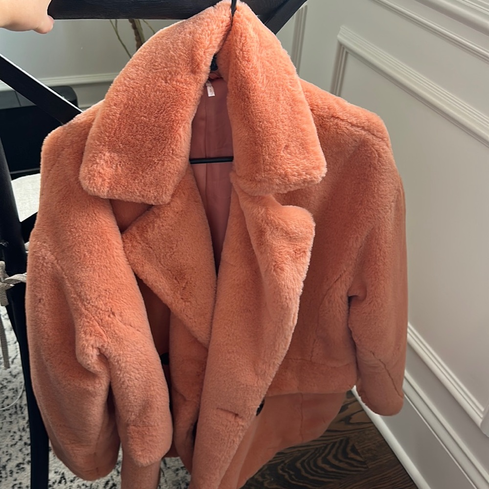 Free People Plush Teddy Jacket in Peach
